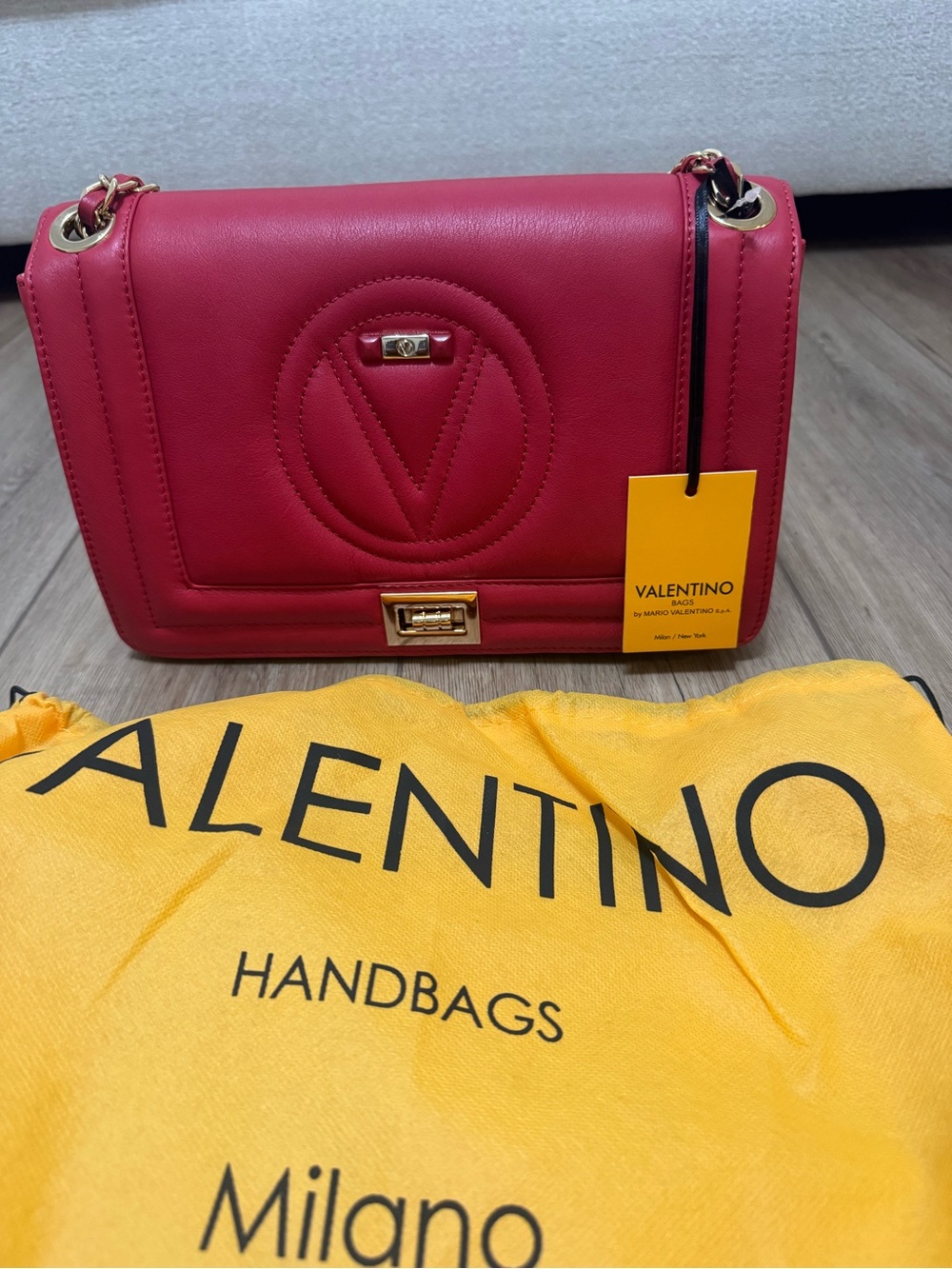Valentino Rose Pink Leather Shoulder Bag with Gold Hardware